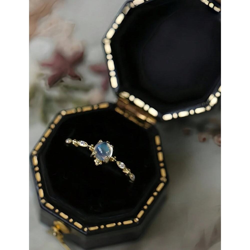 925 Silver Trendy Elegant Moonstone Ring Women, Vintage Delicate Adjustable Gift